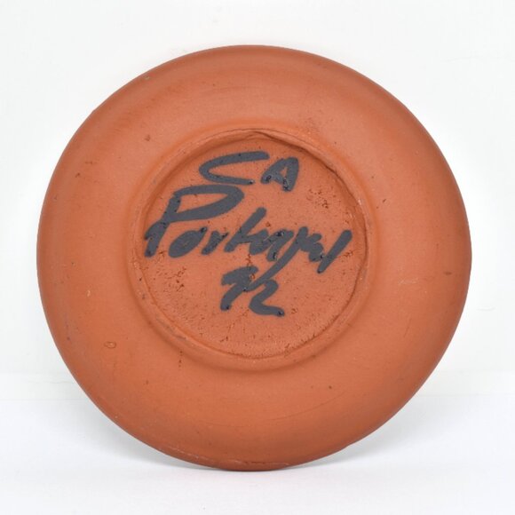 Hand Painted Terracotta Demitasse Cup / Saucer, Blue & White, Portugal, 1972 - Picture 8 of 11